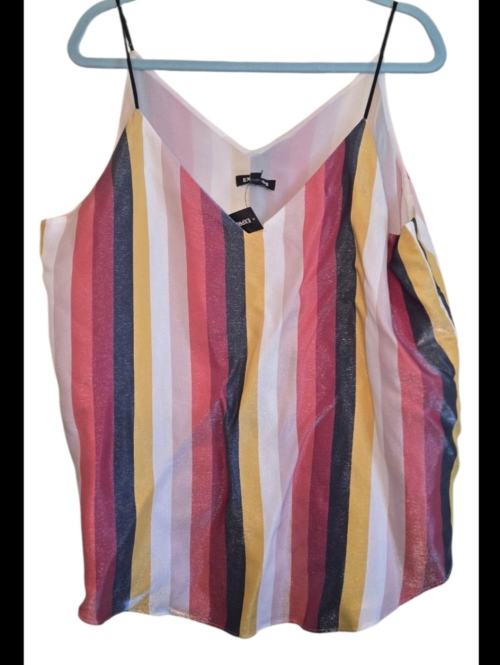 Express Multicolor Striped V-Neck Cami - Pink, Yellow, Blue, White